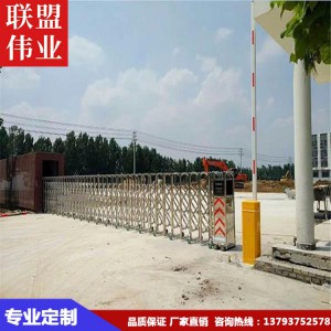 大量铝型材伸缩门 厂家现货直供 新型直线门 济宁联盟伟业智能科技