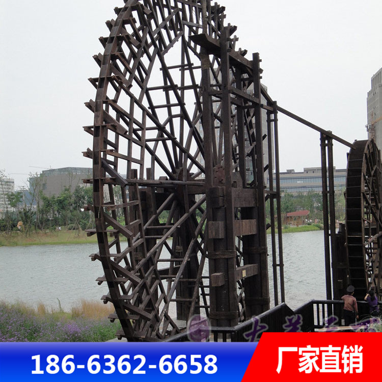 防腐木户外水车供应商 仿古脚踏水车加工定制 品质保证