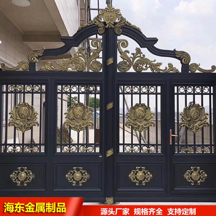 别墅铝艺大门 平移对开门 铝合金双开庭院门制作