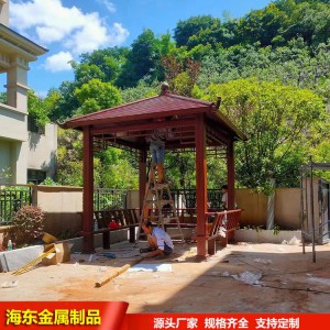 中式户外四角凉亭 铝合金木纹凉亭 别墅景观园林仿古亭子