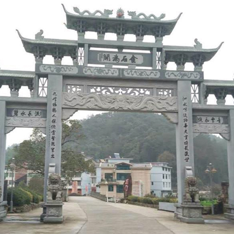 古建三门五楼石雕牌坊 花岗岩石牌楼 整齐美观