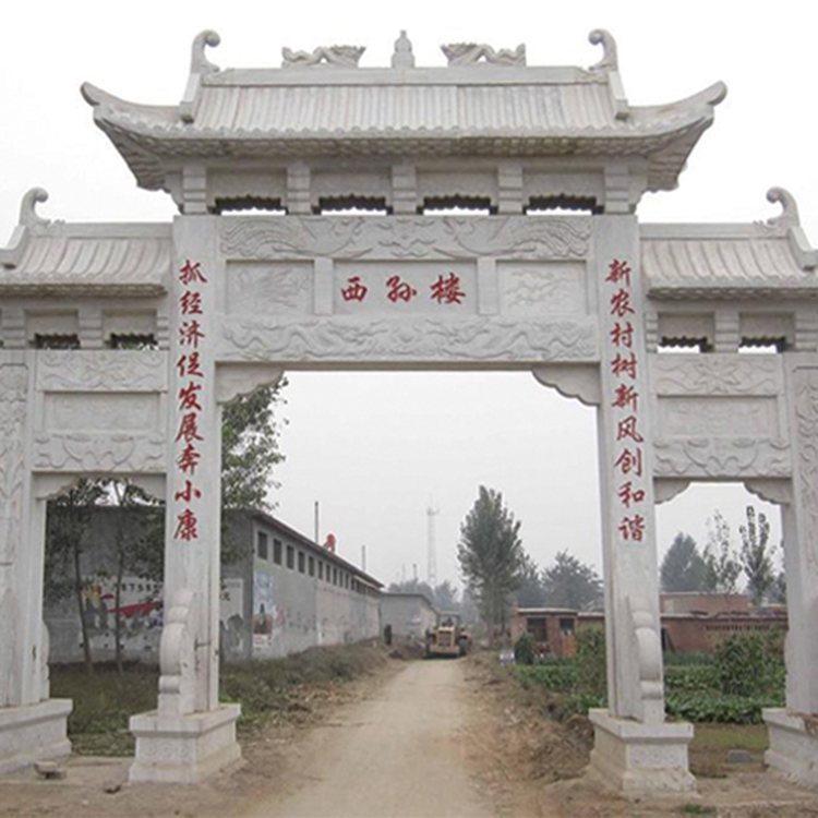 大型汉白玉石牌坊安装工程 新农村陵园广场青石石雕牌楼加工