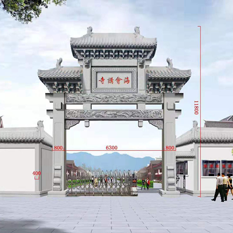 古建三门五楼石雕牌坊 花岗岩石牌楼 整齐美观